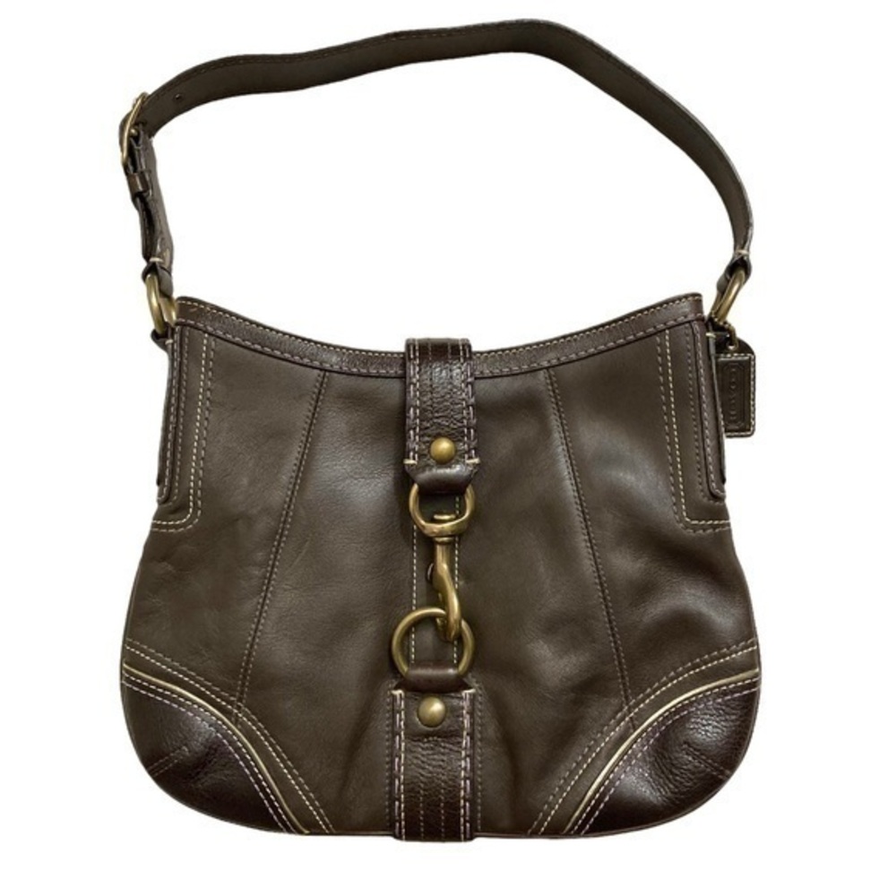 Coach Hamptons Brown Leather Shoulder Hobo Handbag